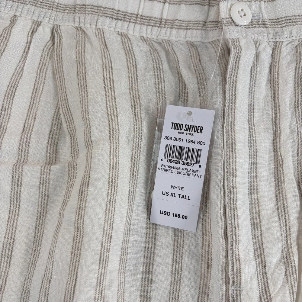 TODD SNYDER Relaxed 100% Linen Leisure‎ Pants in White Striped Pleated NWT $198